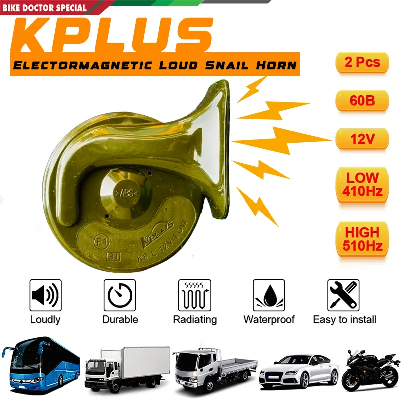 KPLUS (8+8 cm) Water Resistant Loud Electromagnetic Snail Horn for Bike Motorcycle Car 2 Pcs POP Horn with Clumps 60dB 12V 410Hz 510Hz