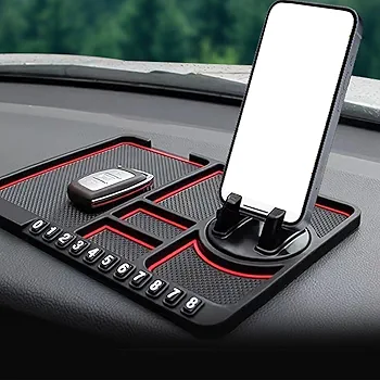 Anti-Skid Car Dashboard Sticky Pad Multifunction Car Phone Holder Non Slip Sticky Anti Slide Dash Phone Mount Silicone Car Pad Mobile Phone Holder Stand Number Plate Washable_Black