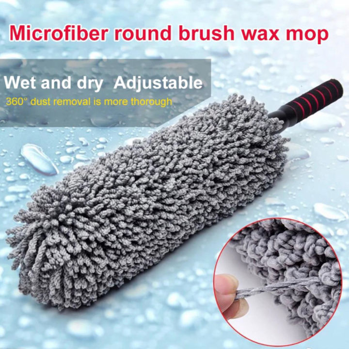 Microfiber Duster, Car Auto Microfiber Retractable Wax Mop Round Cleaning Brush Duster Tool Retractable Lever Car Cleaning Dusting Accessories