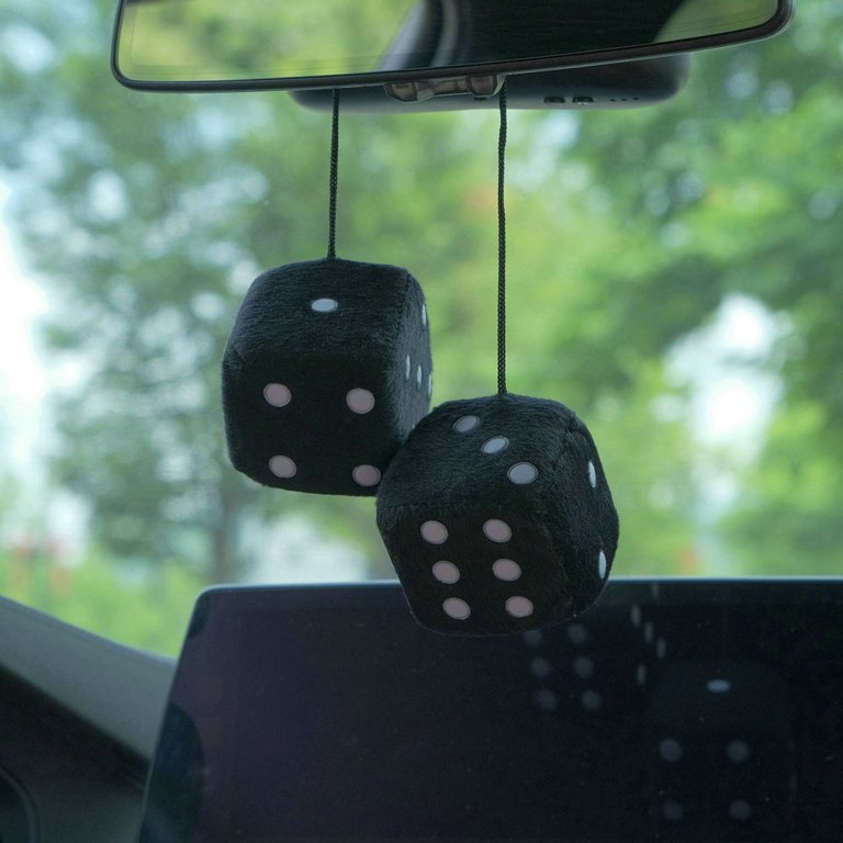 Car Pendant Colorful Plush Dice Automobiles Rear View Mirror Charms Hanging Ornaments（1 Pair/Black）