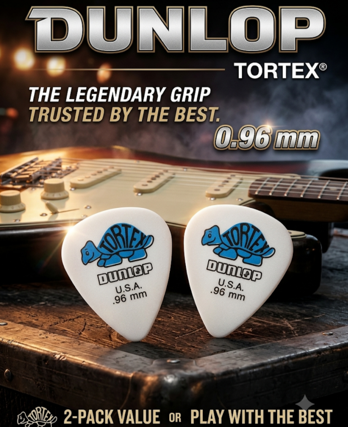 Dunlop Tortex Pitch Black / White Standard 0.96mm Guitar Picks (2-Pack)