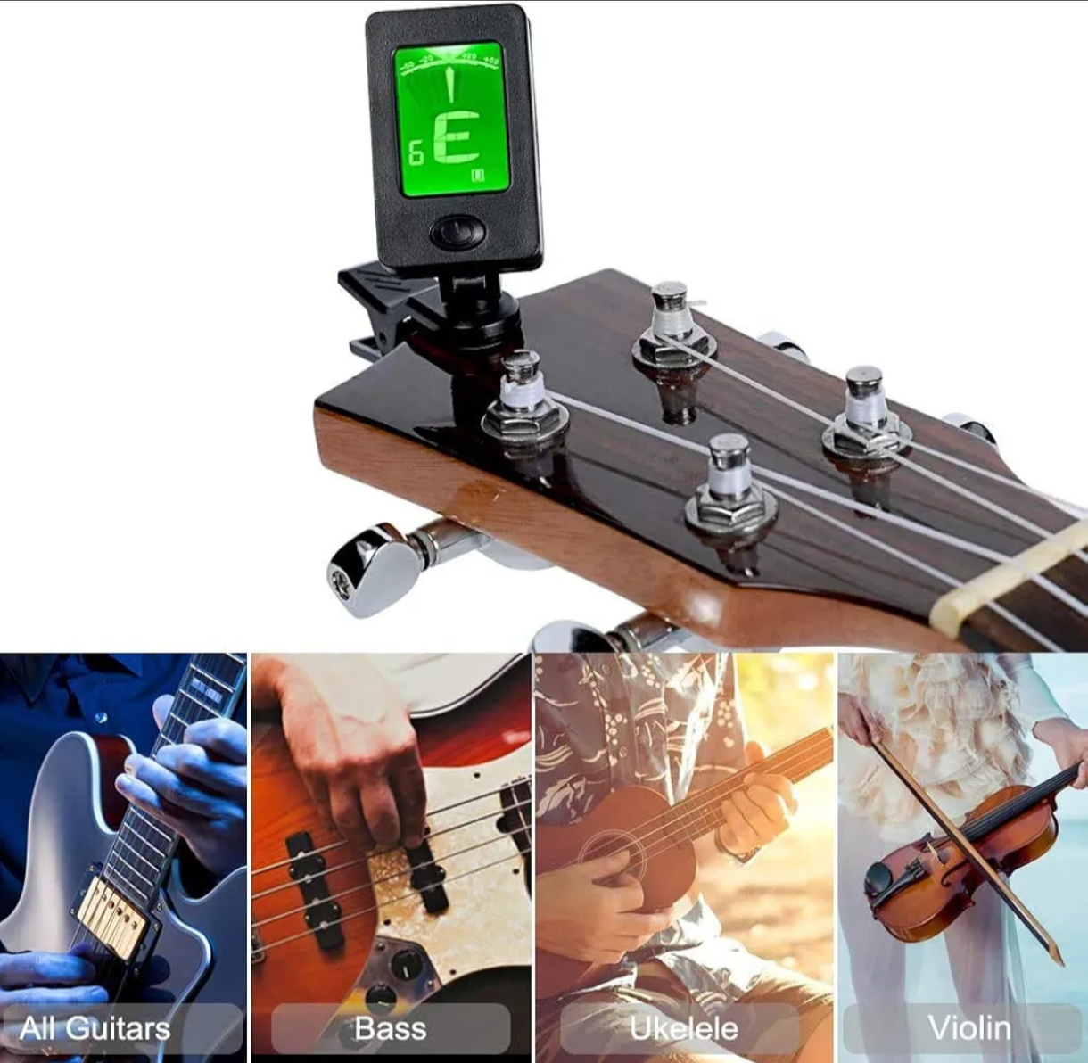 Guitar Tuner Clip-On Tuner Digital Electronic Tuner Acoustic with LCD Display for Guitar, Bass, Violin, Ukulele