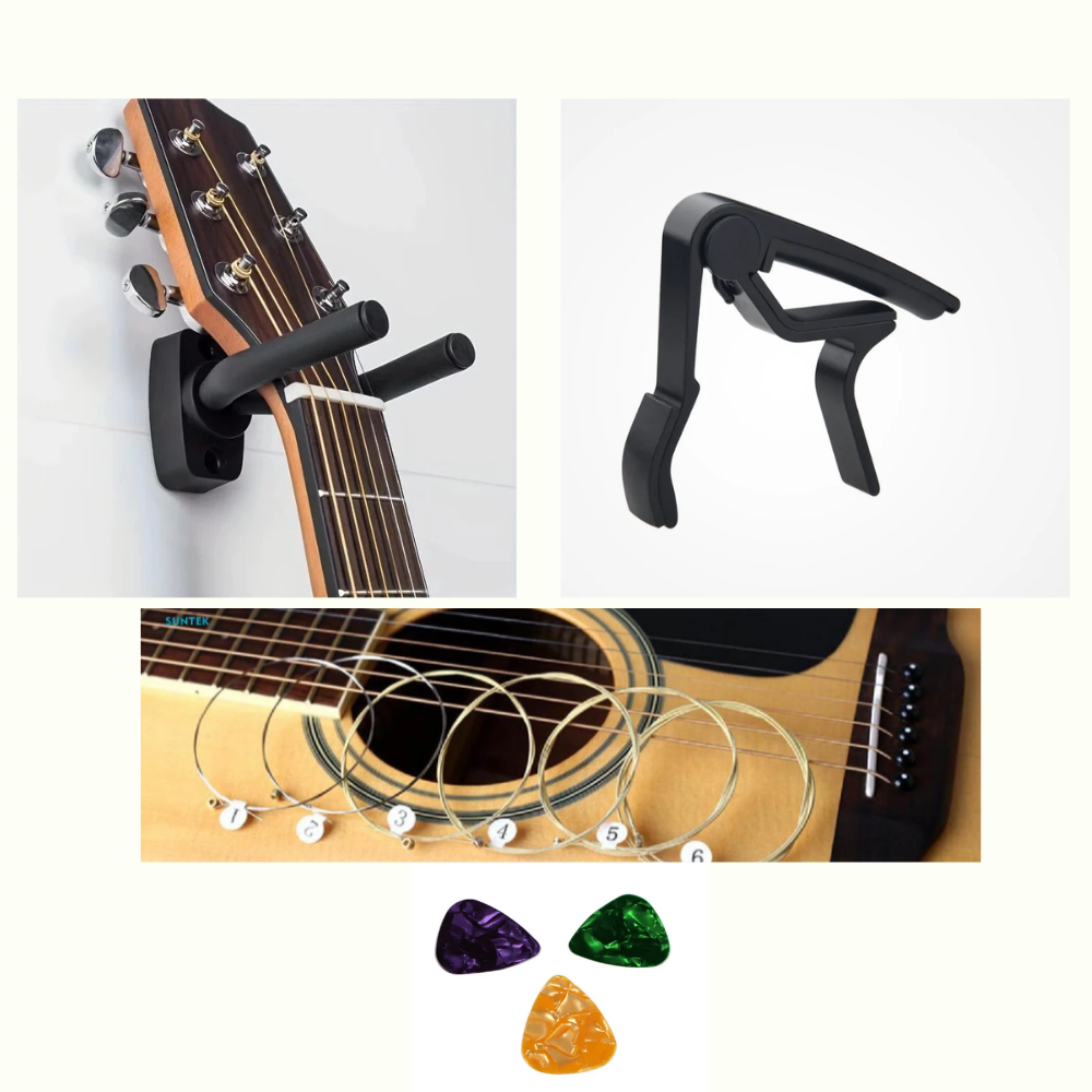 Guitar Capo Wall mount Strings Set Picks Combo Pack