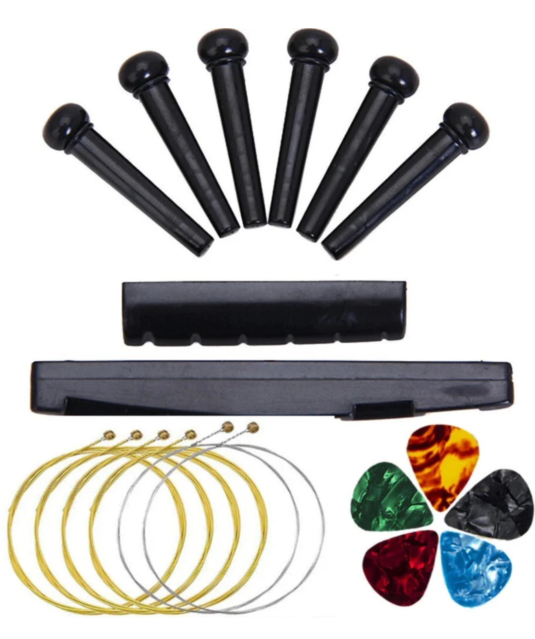 Acoustic Guitar Full Set Strings Saddle Nut And 5pcs pick Combo Pack