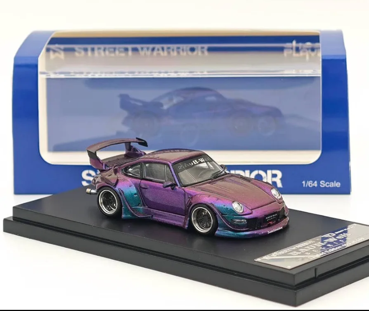 Street Warrior SW 1/64 for RWB 993 Racing Sports Classic Model Low Spoiler Purple Diecast Models Car Auto Toys Gift Collection